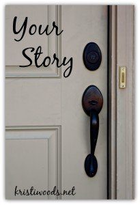Door handle with Christian blog post series title written above it: Your Story