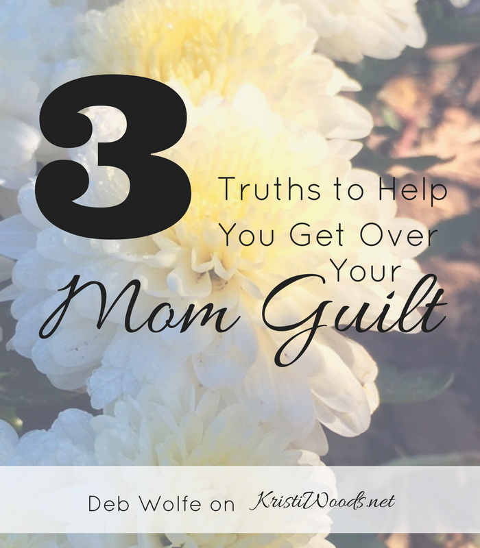 Flowers in the background with Christian blog post title over top. 3 Truths to Help You Get Over Your Mom Guilt