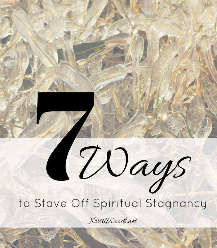 Christian blog post title with icy grass in the background. 7 Ways to Stave Off Spiritual Stagnancy