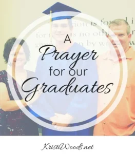 Male graduate flanked by parents with Christian blog post overlay: A Prayer for our Graduates