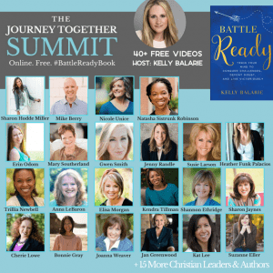 The Journey Together Summit - a collage of Christian author and speaker headshots on a blue background