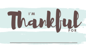 business card printable with swipes of light green and the words (in brown) I'm Thankful for ______