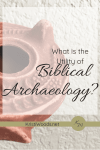 Biblecal Clay Lamp Replica wtih the words What is the Utility of Biblical Archaeology? written across it.