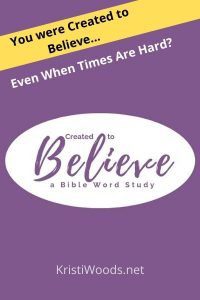 Purple background with announcement of Christian Bible word study for Christian women called Created to Believe