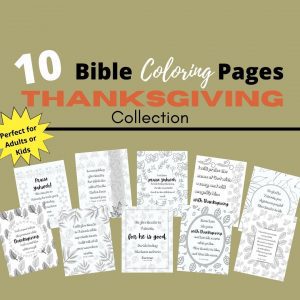 thumbnails of 10 Bible Coloring Pages for Thanksgiving - available in the Kristi Woods Etsy Studio