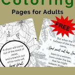 Thumbnails of two adult Christmas coloring pages with Bible verses - available free from KristiWoods.net