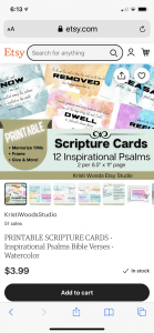 Etsy listing for Printable Scripture cards - Inspirational Psalms in watercolors