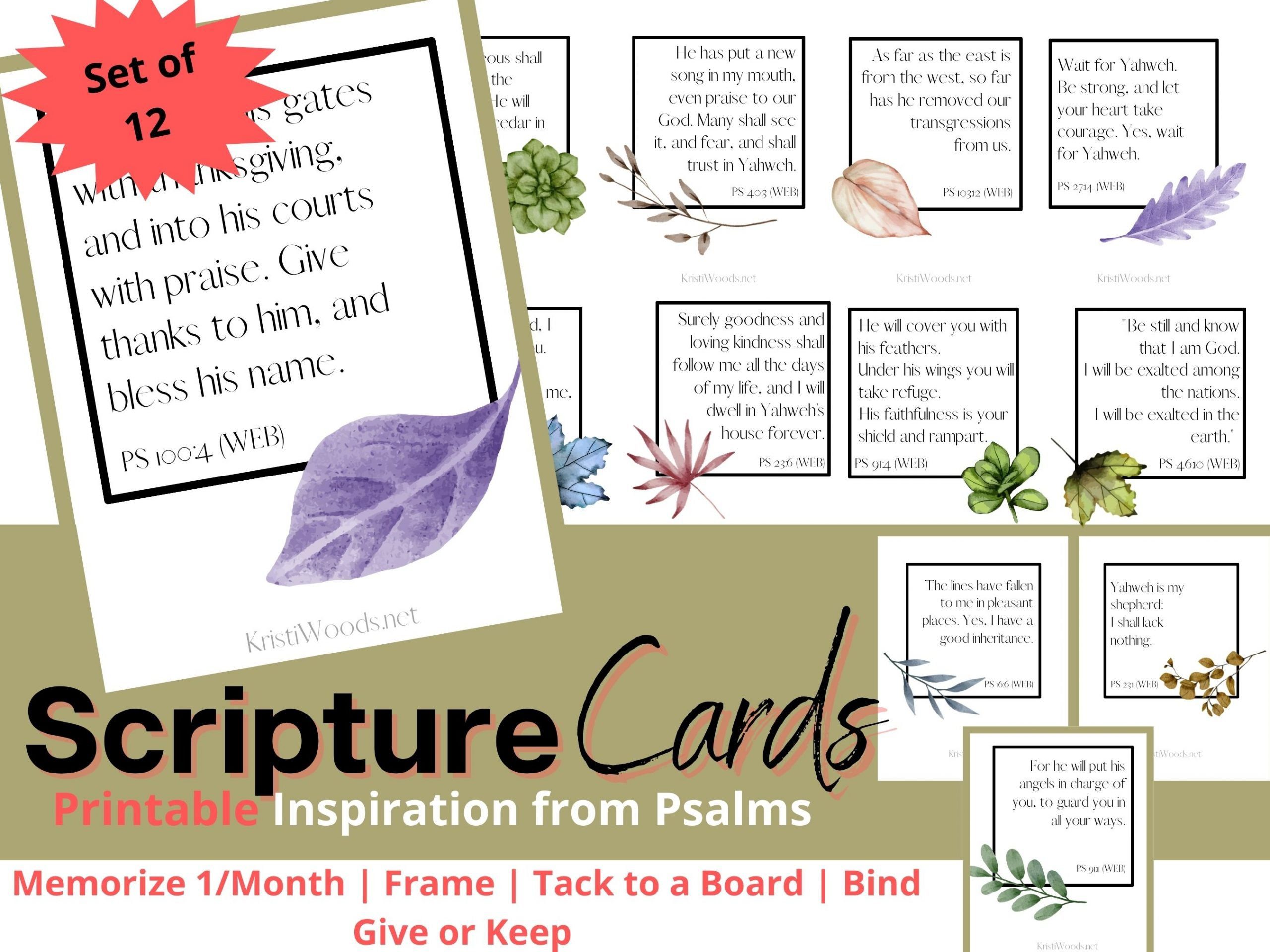 picture of printable scripture cards from Psalms - for sale in the Kristi Woods Etsy Studio
