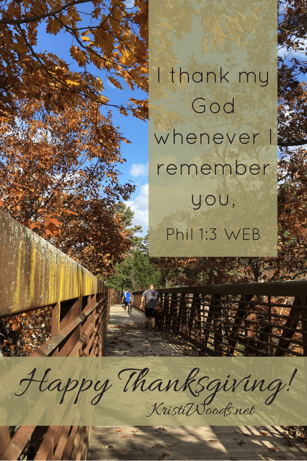 Fall leaves with Phil. 1:3 Bible verse for A Happy Thanksgiving to You blog post. 