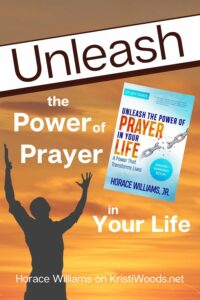 Man with Hands in air as in prayer or worship with book cover and title: Unleash the Power of Prayer in Your life