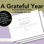 A Grateful Year Gratitude Accountability Group journal cover and product info