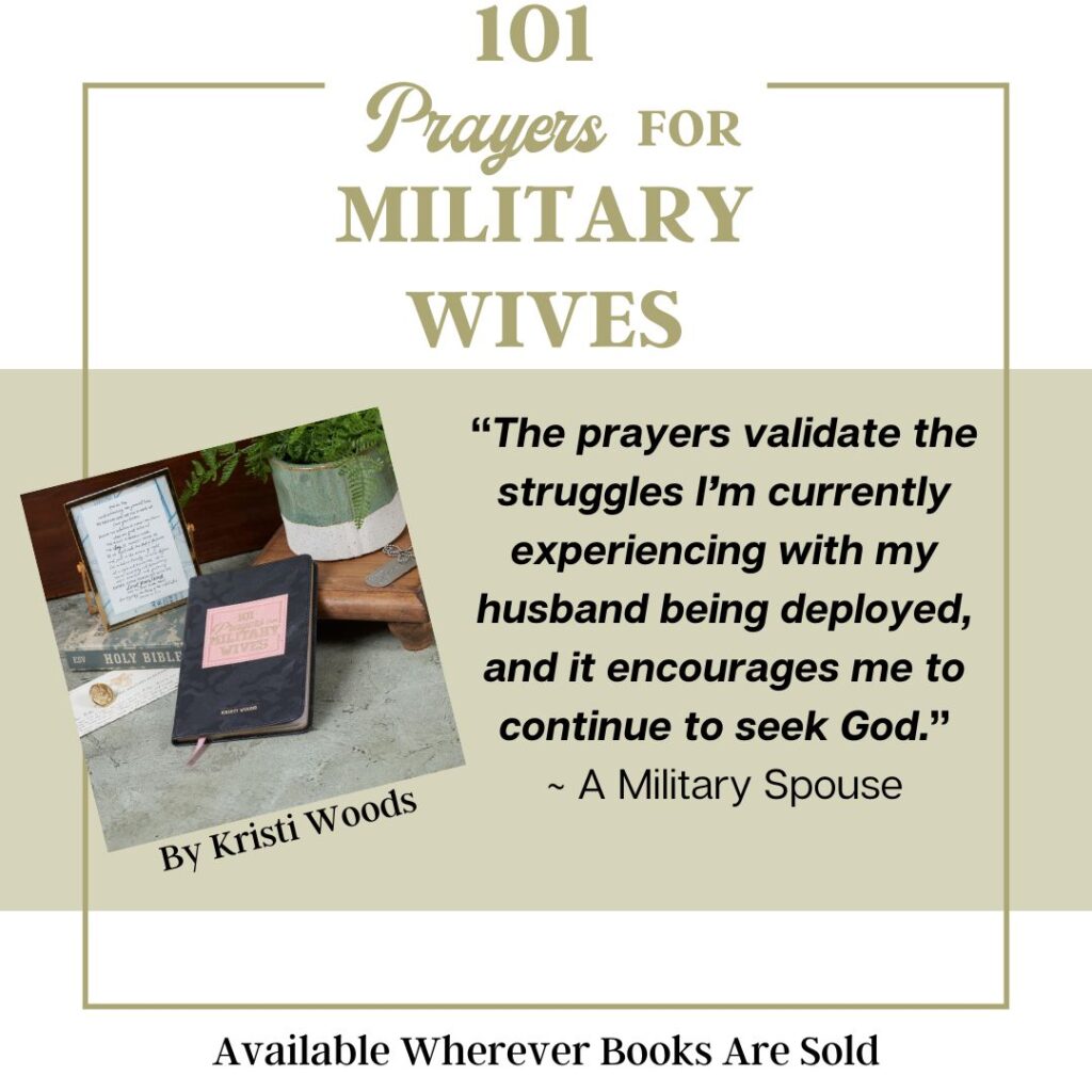 Quote from a reader for 101 Prayers for Military Wives, picture of the book cover near a Bible, too