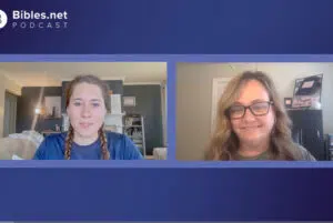 Screenshot of Eden Parker of Bibles.net and Kristi Woods of KristiWoods.net talking on a podcast