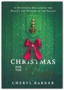 Close-up of a green door with a red bow beneath the door knocker. It's the book cover.