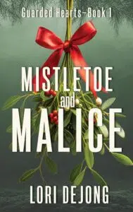 Mistletoe with a red bow hanging, and the book title on this book cover.